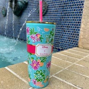 NWT Disney Parks x Lilly Pulitzer Mickey & Minnie Mouse Tumbler Cup With Straw